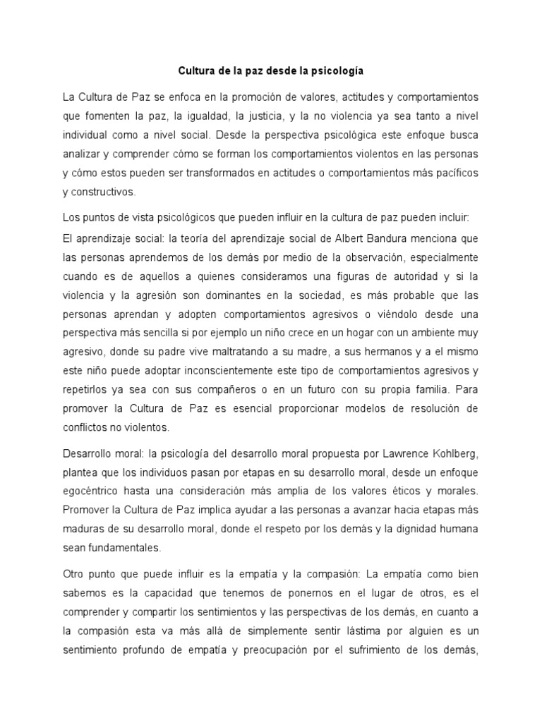 Psicología y Cultura de la Paz | PDF | Violencia | Paz