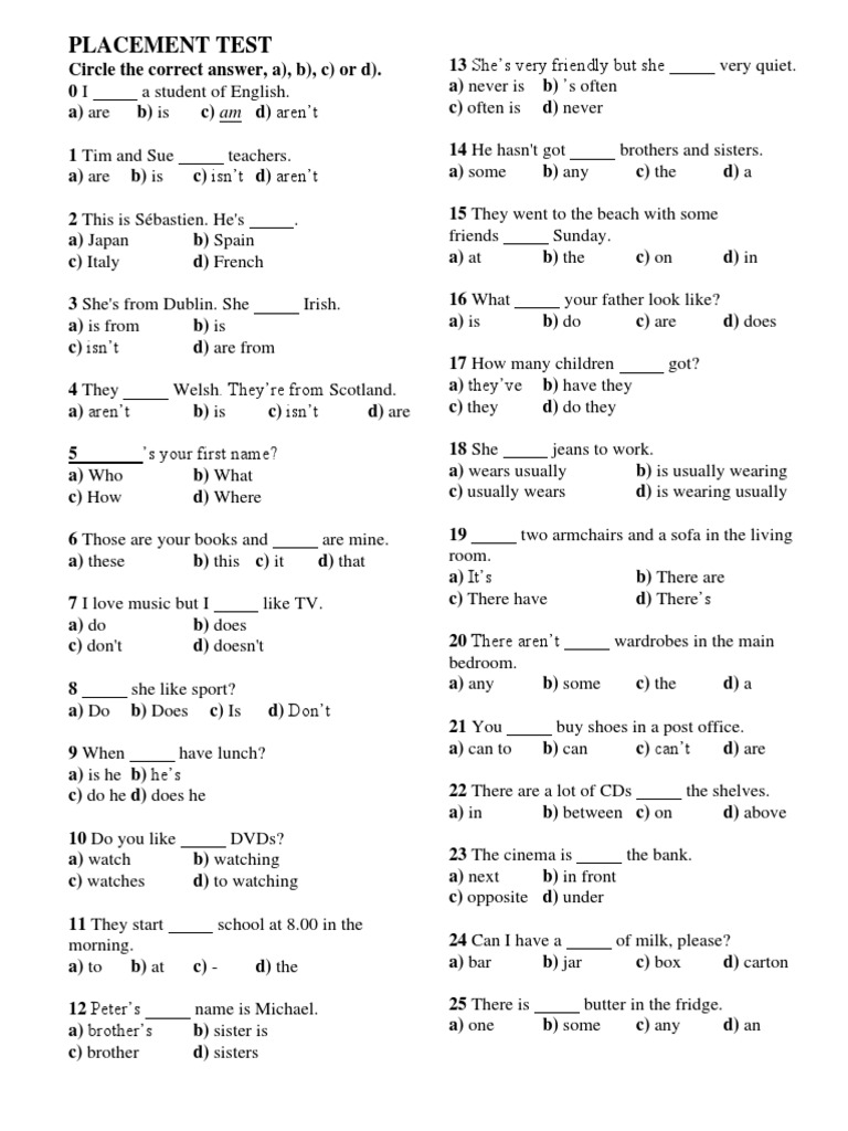 Placement Test 1 50 | PDF