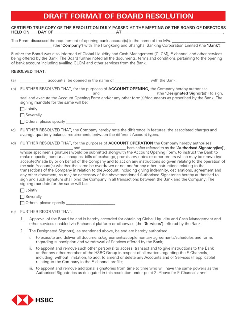 OCBC Board Resolution Template | PDF | Debit Card | Banks
