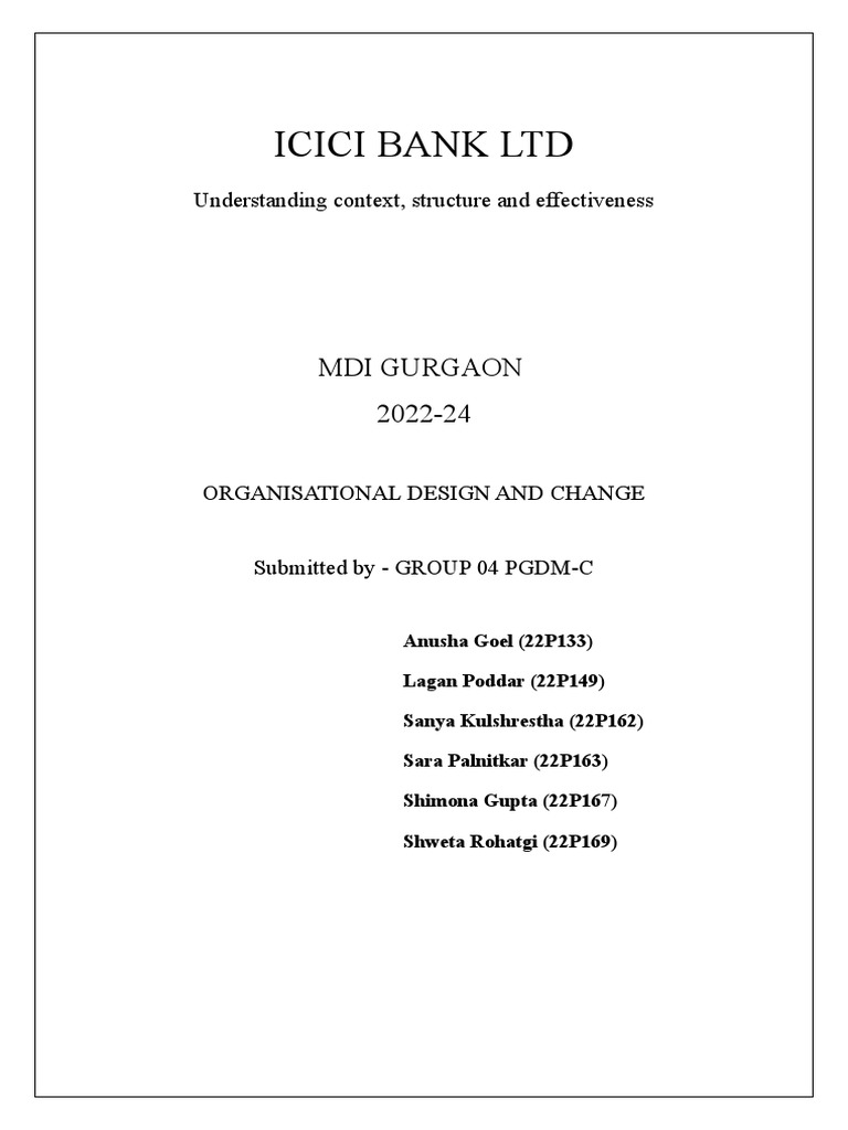 Icici bank ltd mdi gurgaon 2022 24 pdf finance money management