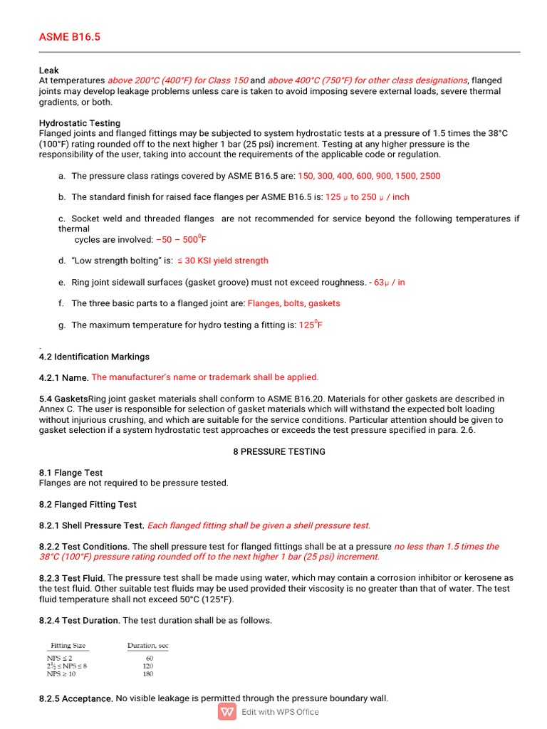 ASME B16.5 Flanged Joint Testing Guidelines | PDF