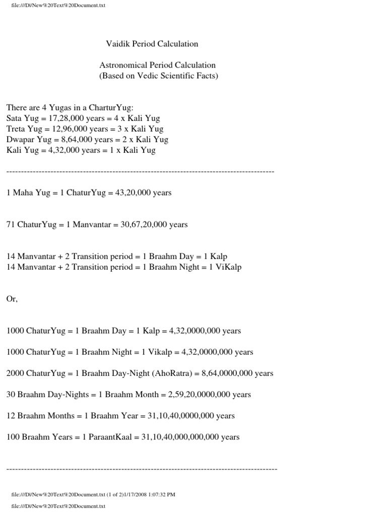 Vedic Yugas and Cosmic Time Calculation | PDF | Teaching Methods ...