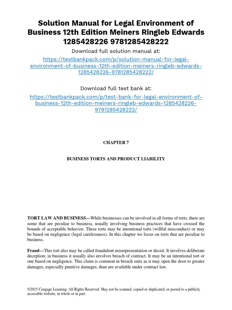 Legal Environment of Business 12th Edition Meiners Solutions Manual