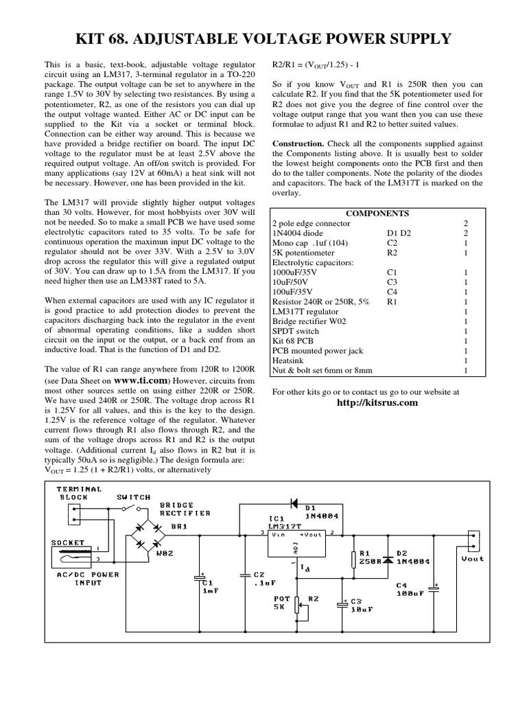 Adjustable Voltage Power Supply - LM317 | PDF