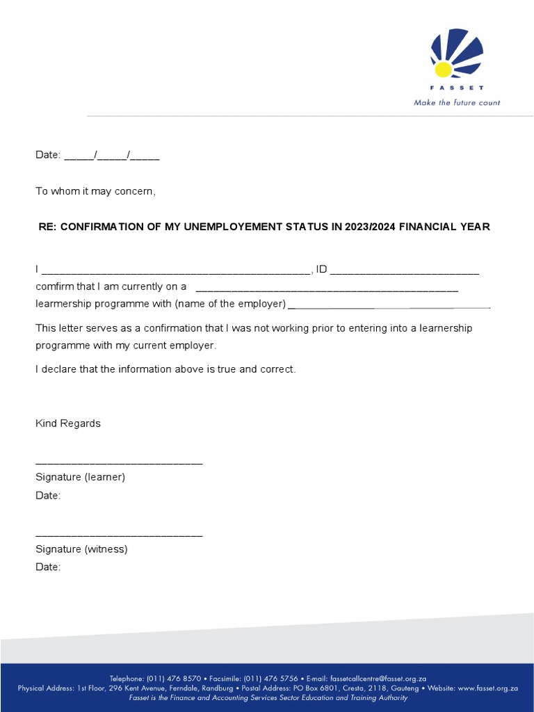 Annexure B Unemployed Declaration Form 2023 2024 PDF