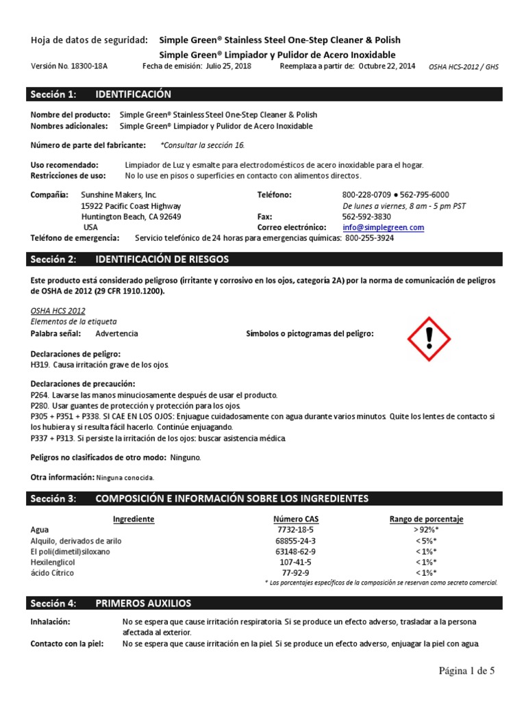 SDS SimpleGreenStainlessSteel PDF