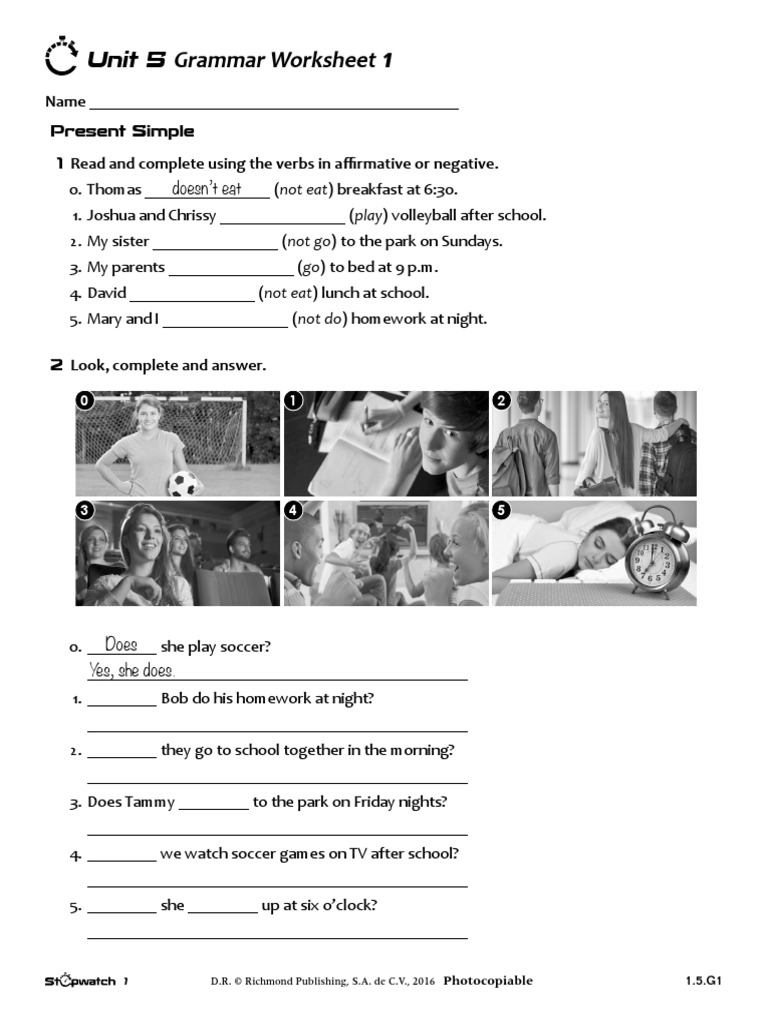 Stopwatch 1 Unit 5 Grammar 1 (1.5.G1) | PDF
