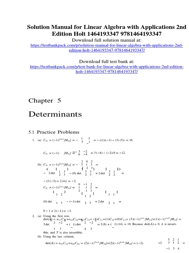 Solution Manual for Holt's Linear Algebra | PDF | Matrix (Mathematics ...