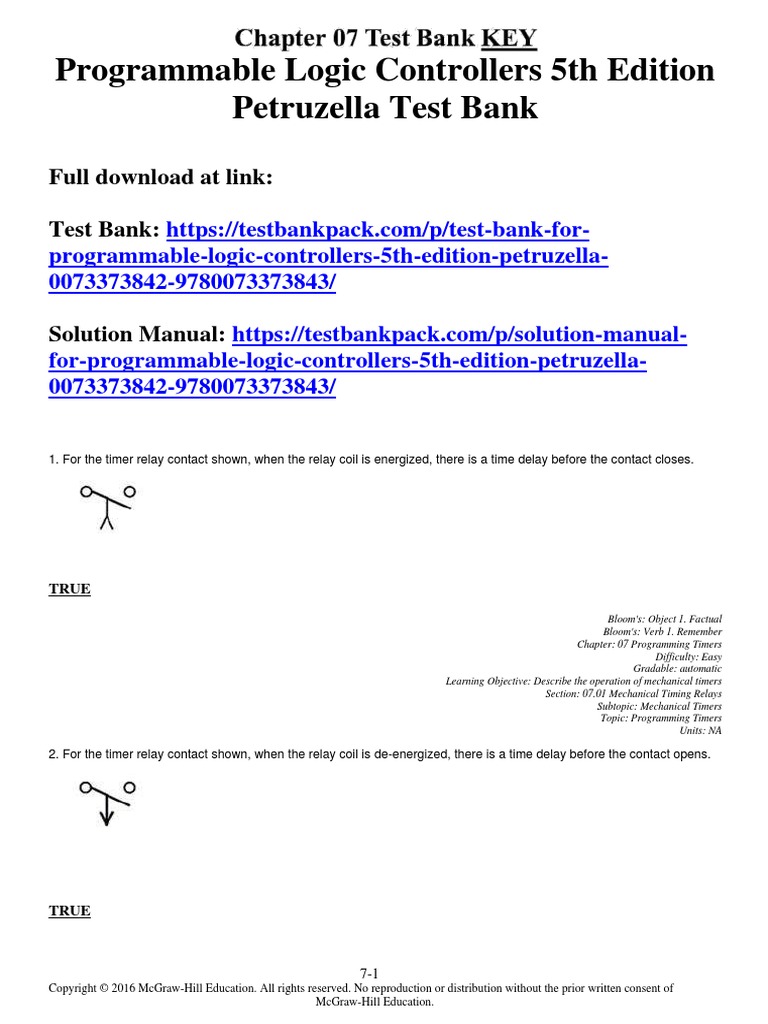 Programmable Logic Controllers 5th Edition Petruzella Test Bank 1 | PDF ...