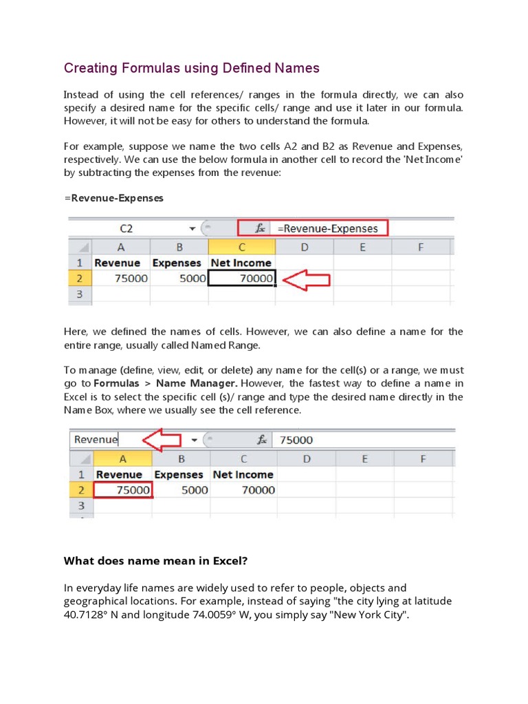 Creating formulas using defined names pdf
