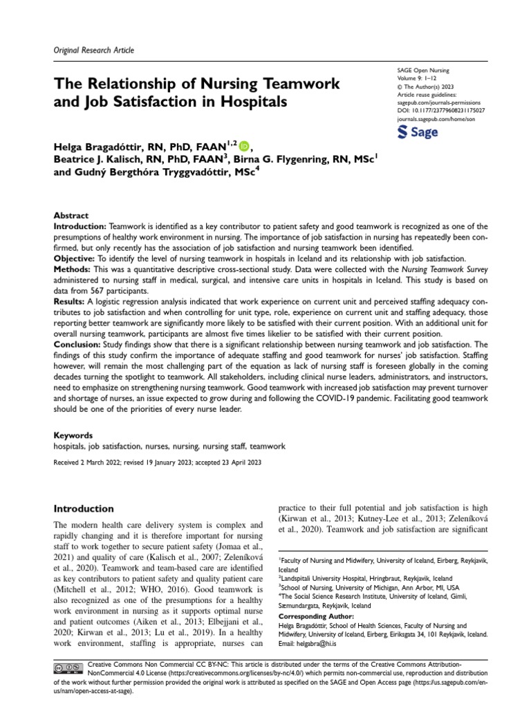 The Relationship of Nursing Teamwork | PDF | Nursing | Job Satisfaction