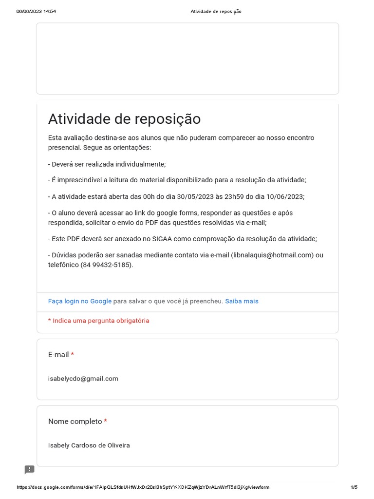 Atividade de Reposição | PDF