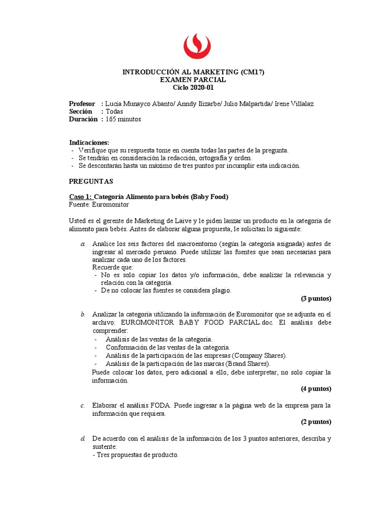 Examen Parcial de Marketing 2020-01 | PDF | Cerveza | Comida y bebida