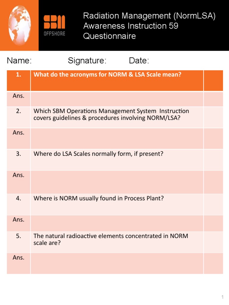 Radiation Management Awareness NORM LSA QUESTIONNAIRE PDF