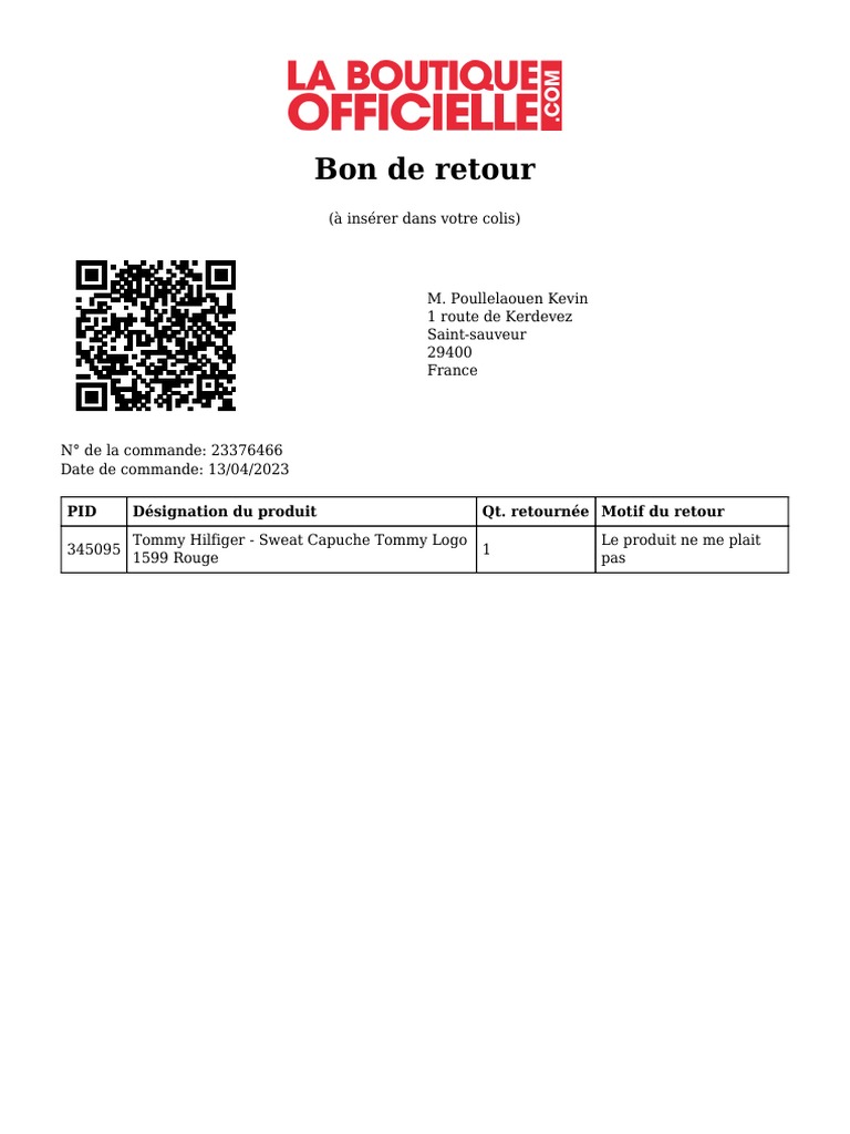 Bon De Retour Pdf