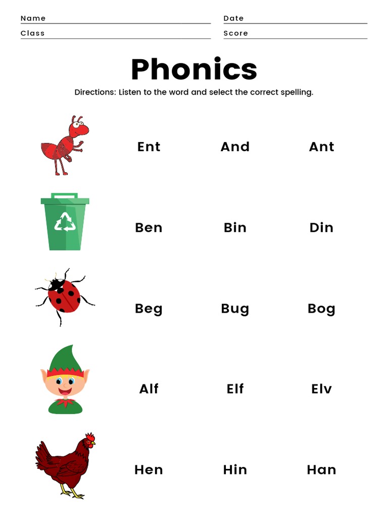 Phonics kindergarten spelling worksheet pdf