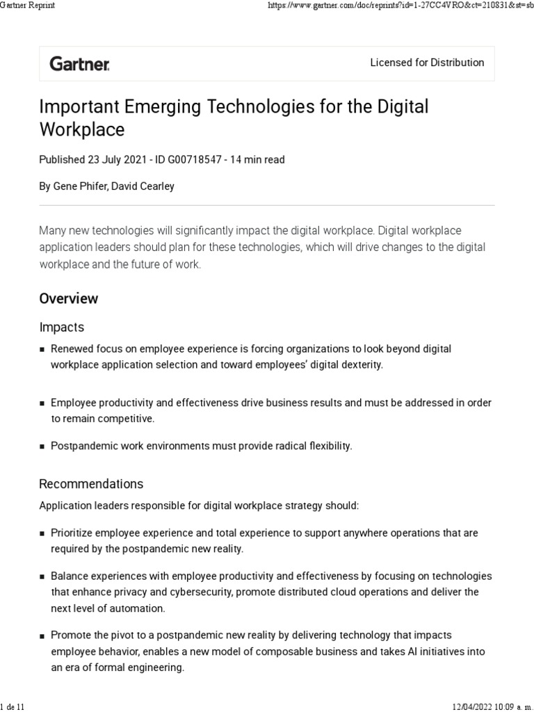 Gartner at Technology Trends in Digital Workplace | PDF