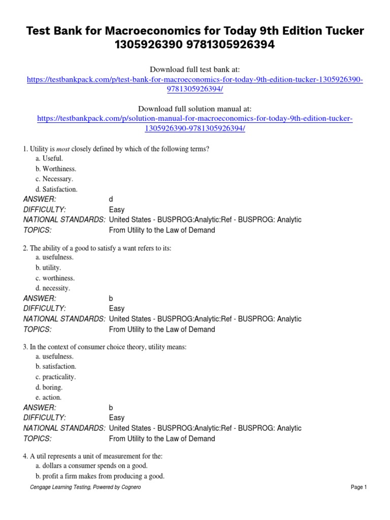 Macroeconomics For Today 9th Edition Tucker Test Bank Download | PDF ...