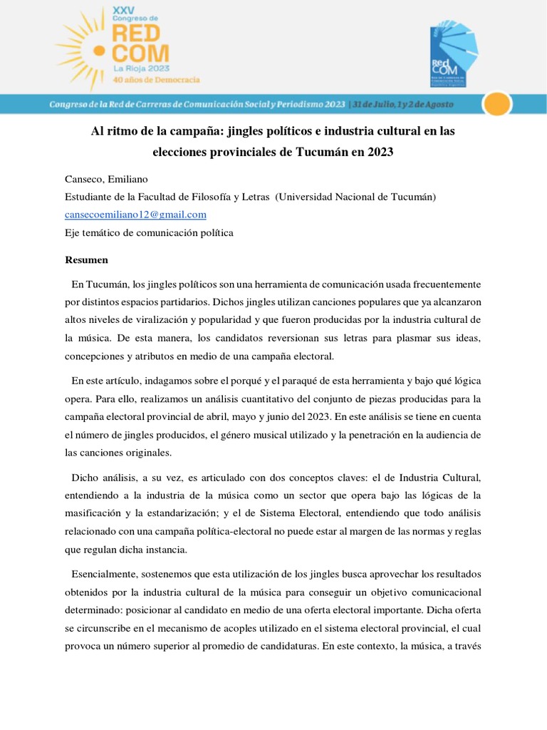 Al Ritmo de Las Elecciones Jingles Políticos e Industrias Culturales