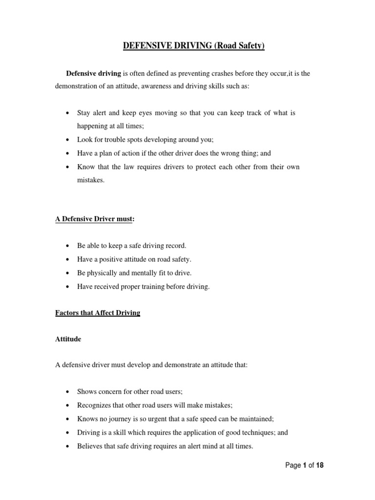 Defensive Driving Pdf Technology Engineering