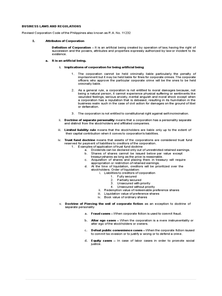 Business Laws and Regulations PDF