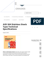 AISI 304 Stainless Steels Type Technical Specifications