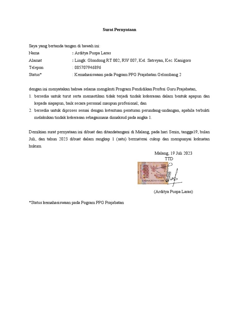 Surat pernyataan ppks untuk ppg pambudi edited pdf