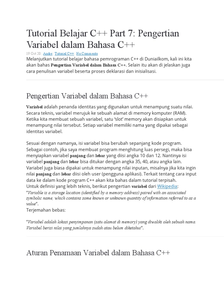 Aturan dan Penulisan Variabel C++ | PDF