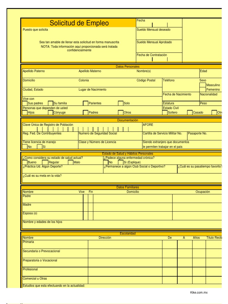 Solicitud de Empleo Print a Form