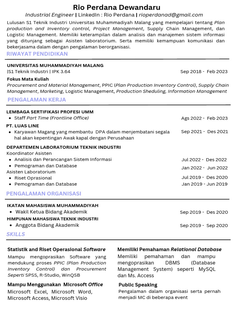 Profil CV Rio Perdana Dewandaru | PDF