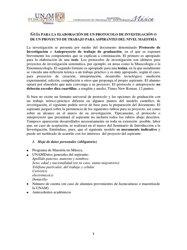 Guia para La Elaboracion de Protocolo o Proyecto de Maestria | PDF ...