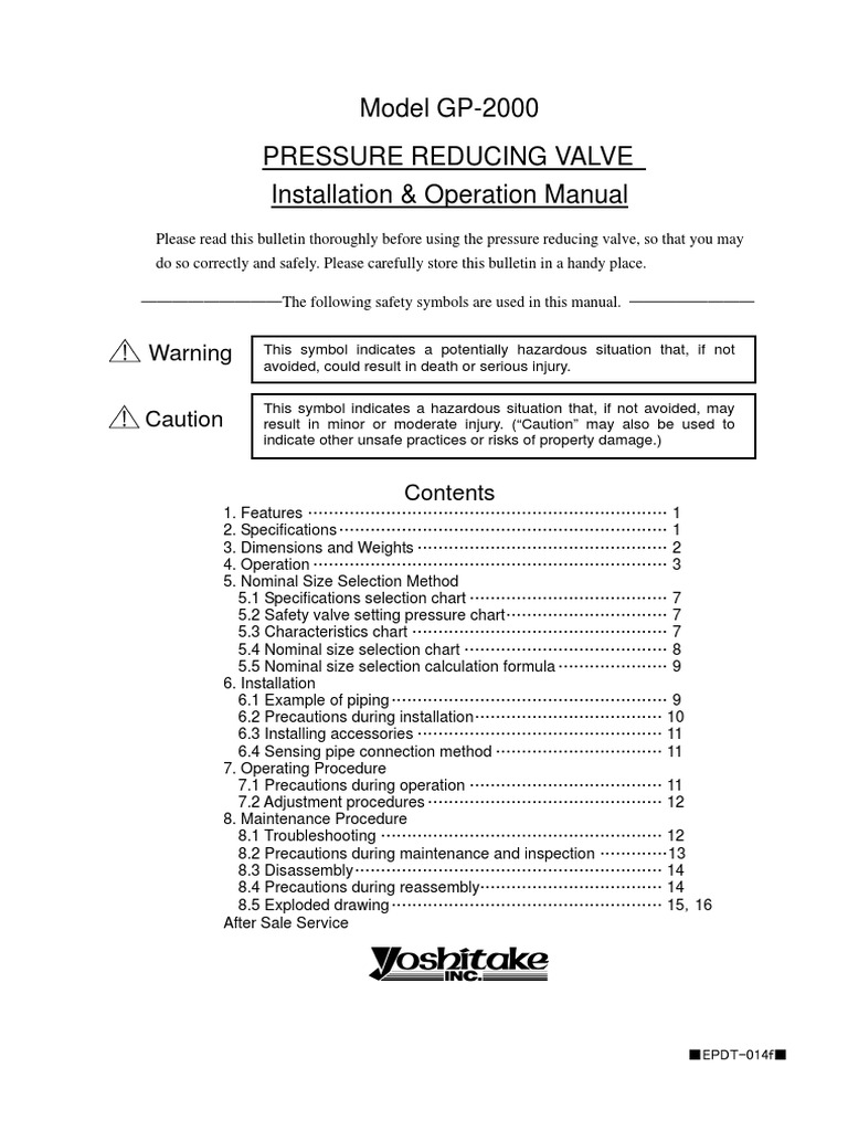GP-2000 Pressure Reducing Valve Manual | PDF | Valve | Flow Measurement