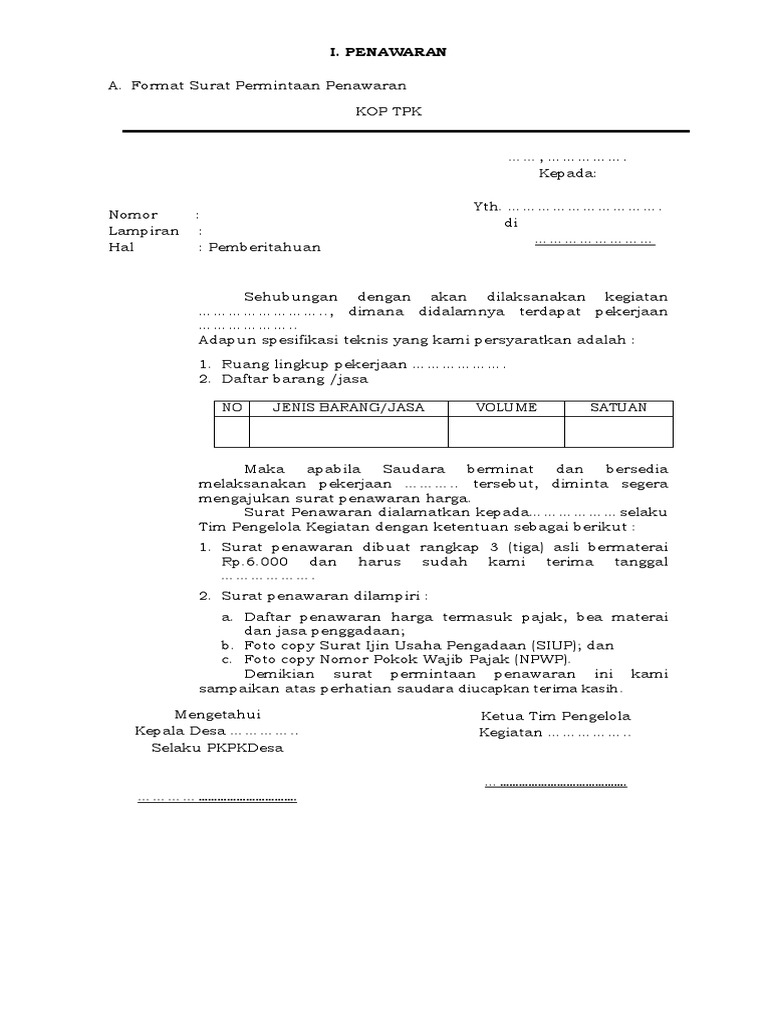 Surat Permintaan Penawaran | PDF | Bisnis | Hukum