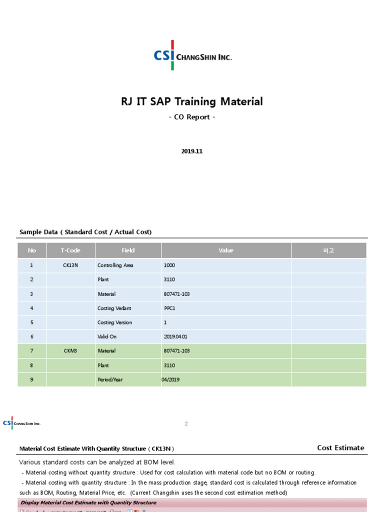 RJ IT - SAP Training Material - 11. CO Report | PDF | Cost | Business ...
