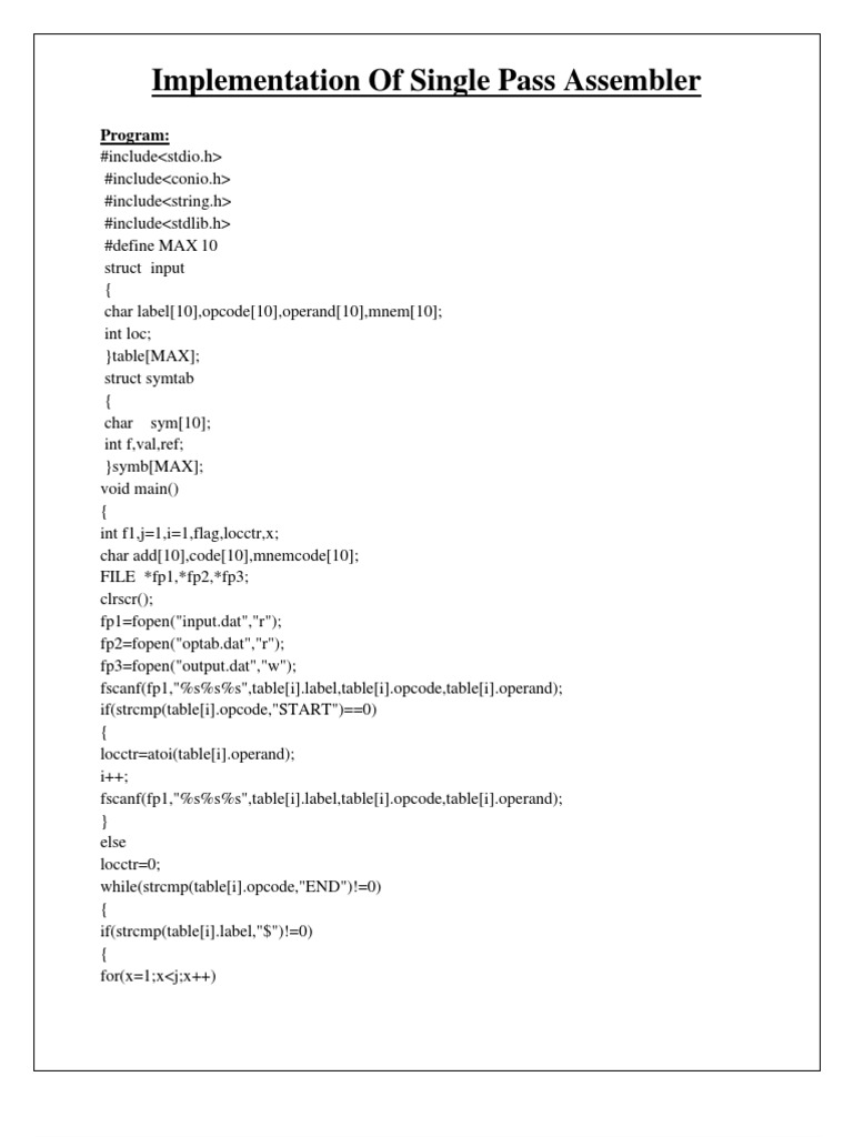 Single Pass Assembler Implementation | PDF | Computers