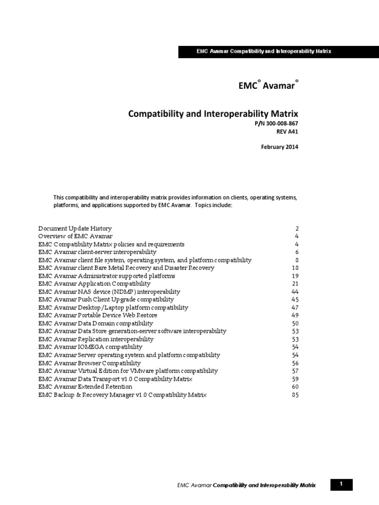 Emc Avamar Compatibility and Interoperability Matrix Download Free
