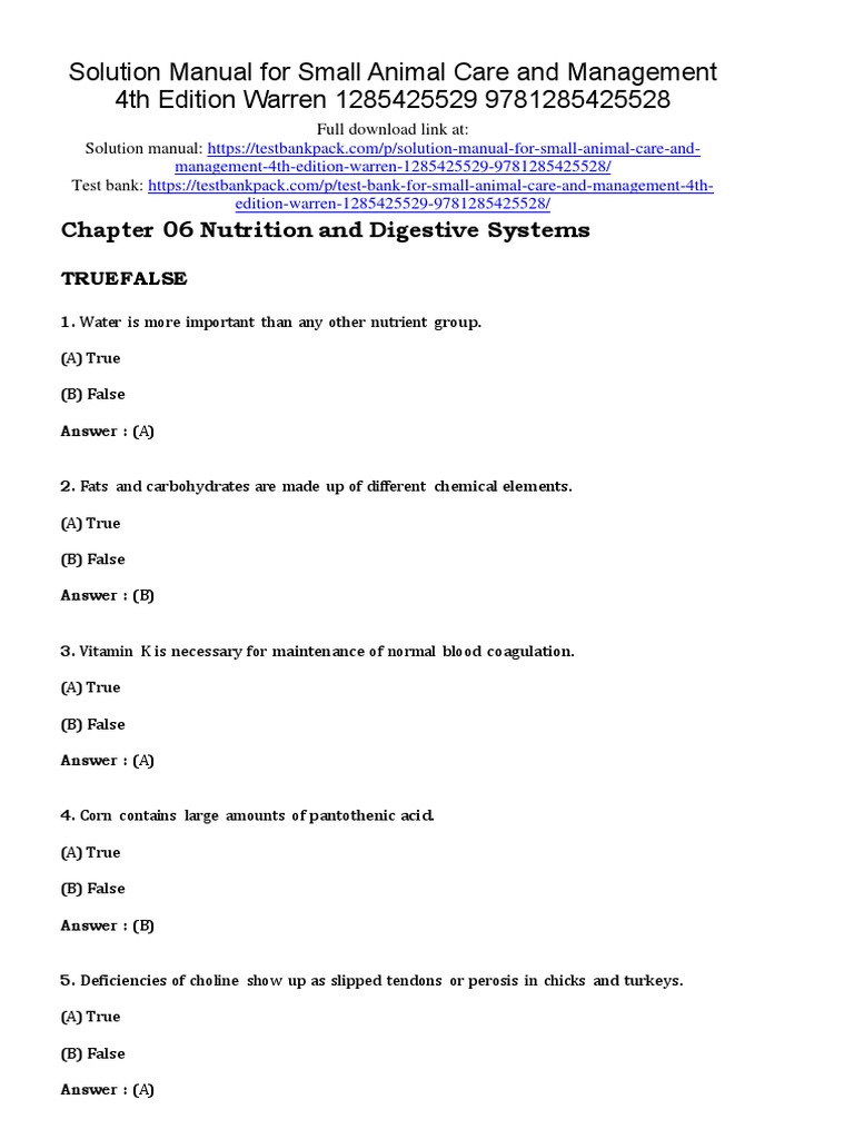 Small Animal Care and Management 4th Edition Warren Test Bank 1 PDF