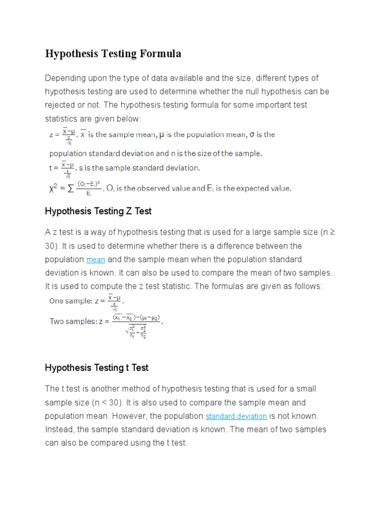 Hypothesis Testing Formula