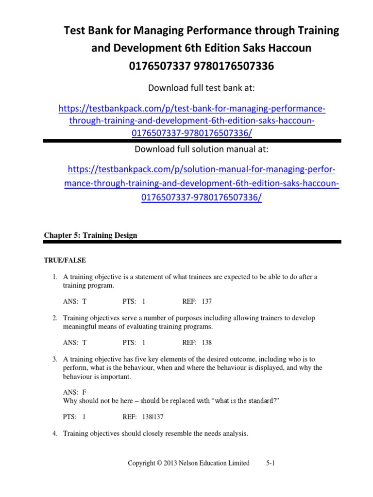 Managing Performance Through Training and Development 6th Edition Saks ...