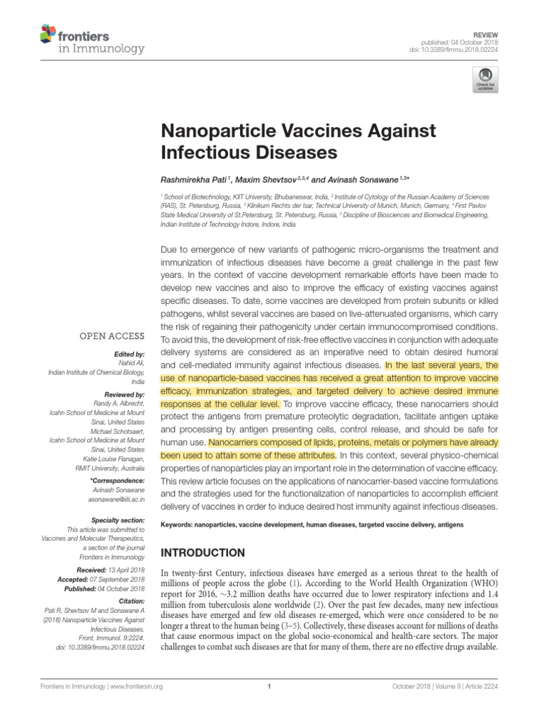 Nanoparticle Vaccines for Infectious Diseases | PDF | Immune System ...