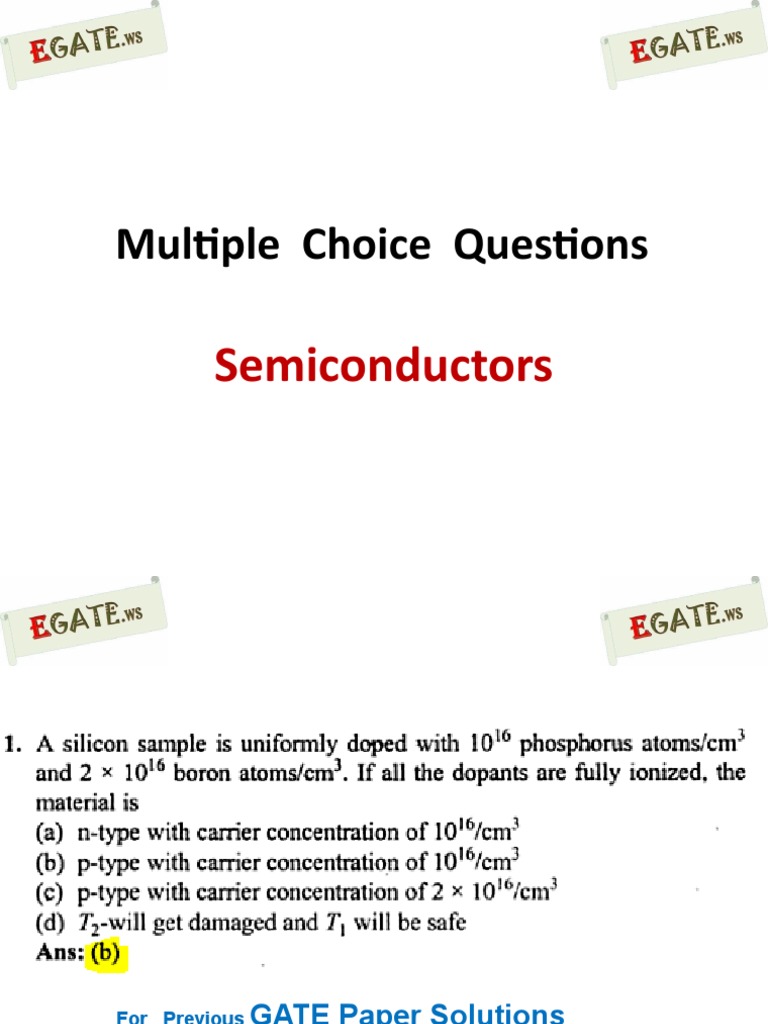 GATE Semiconductors MCQ Solutions | PDF