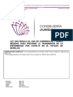 Ley Que Regula El Uso de Cubrebocas y Demás Medidas para Prevenir La Transmisión de La Enfermedad Por COVID-19 en El Estado de Morelos