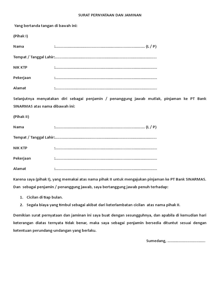 Surat Pernyataan Dan Jaminan Blanko | PDF