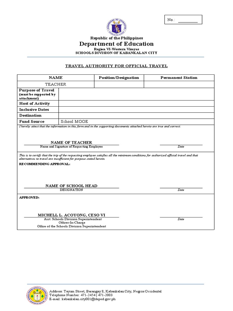 Travel Order SAMPLE | PDF