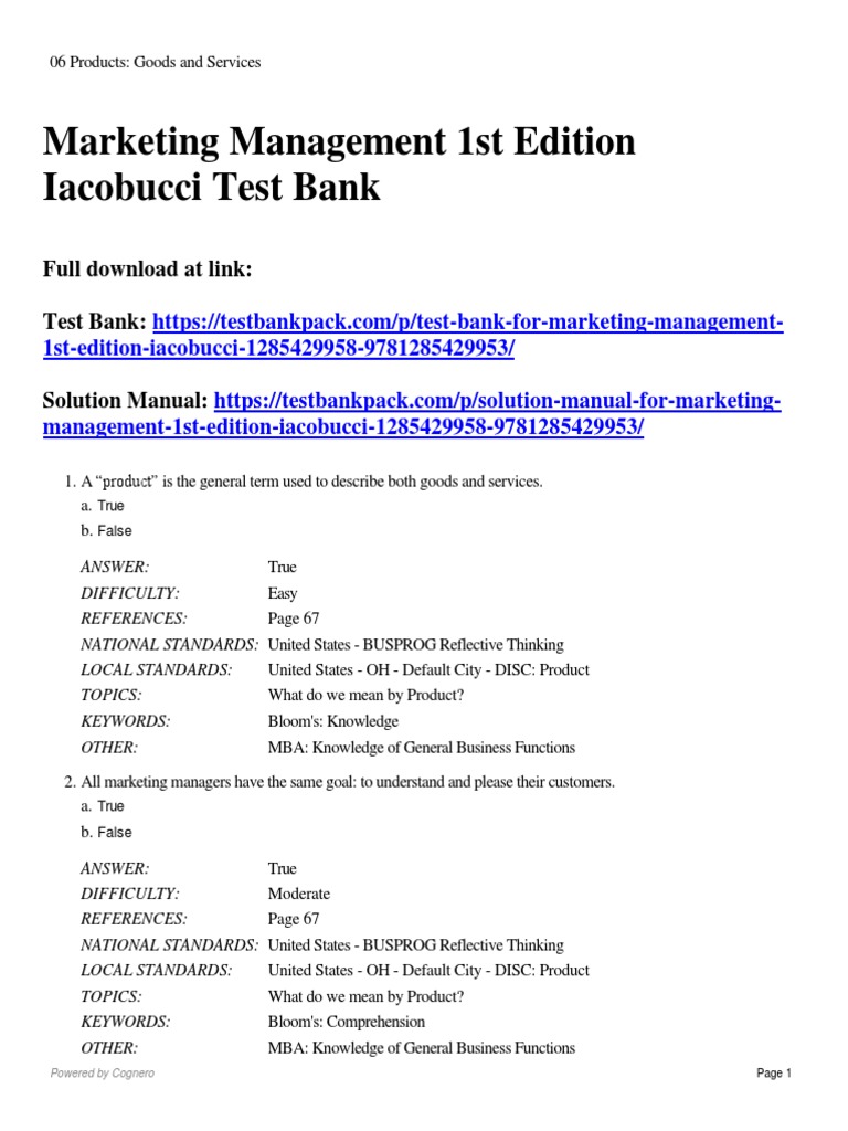 Marketing Management 1st Edition Iacobucci Test Bank Download | PDF ...