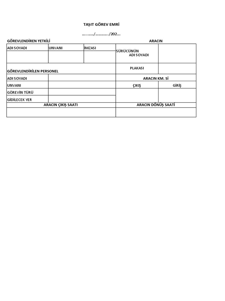 Form Aa 002 TR Taşıt Görev Emri | PDF