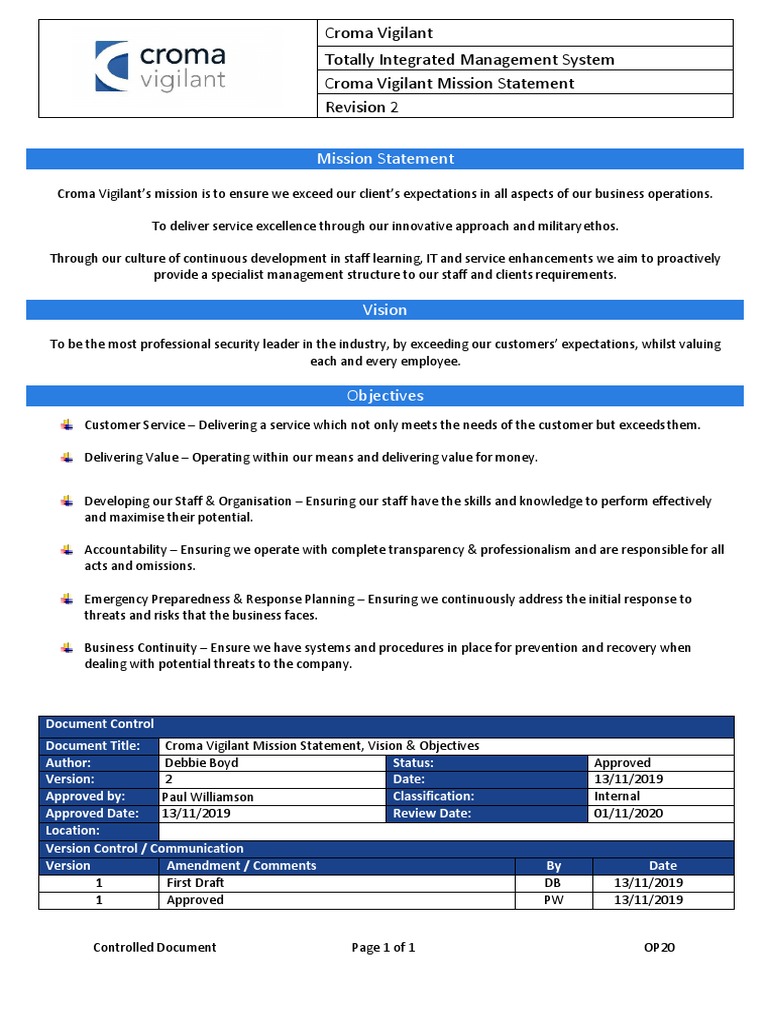 Op20 Croma Vigilant Mission Statement Vision And Objectives V2 Pdf