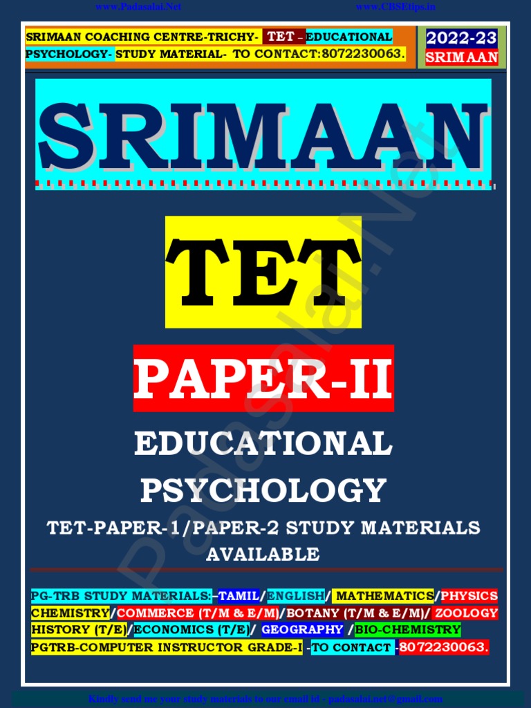 TET Paper 2 Psychology Study Material | PDF | Psychology | Id