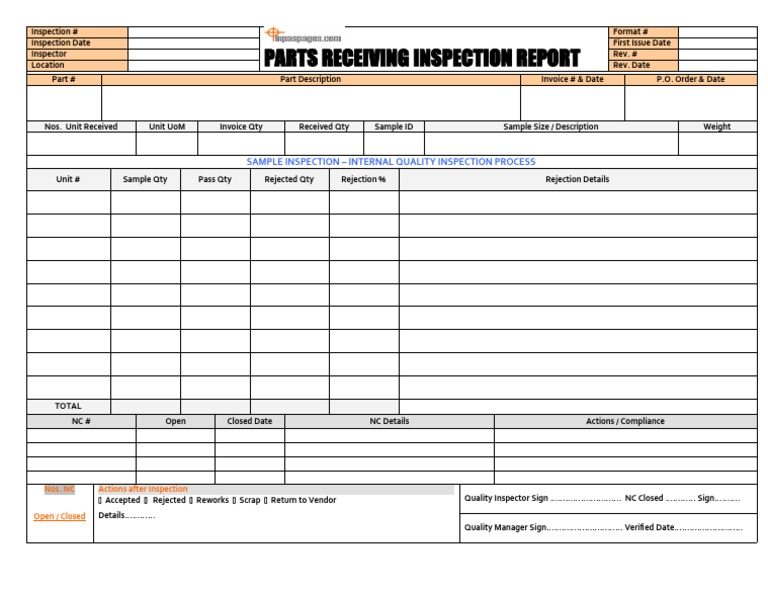 Partsreceiving Inspectionreport | PDF | Finance & Money Management ...