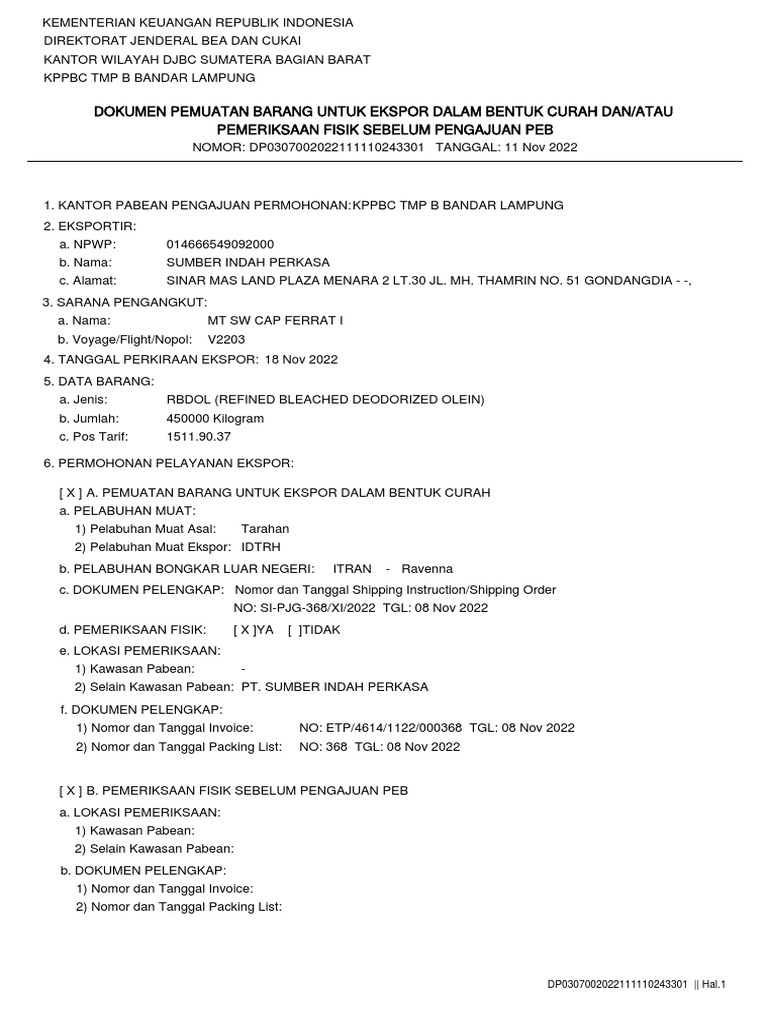 Pemeriksaan Fisik Sebelum Pengajuan Peb Dokumen Pemuatan Barang Untuk ...